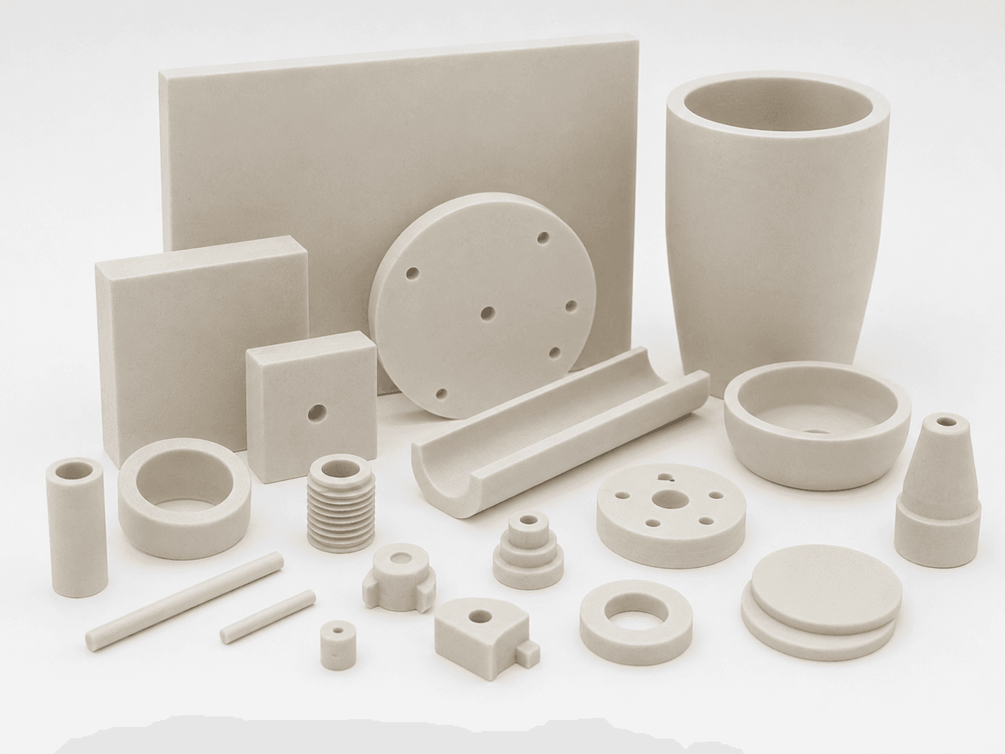 Technical illustration with neutral machined ceramic component forms