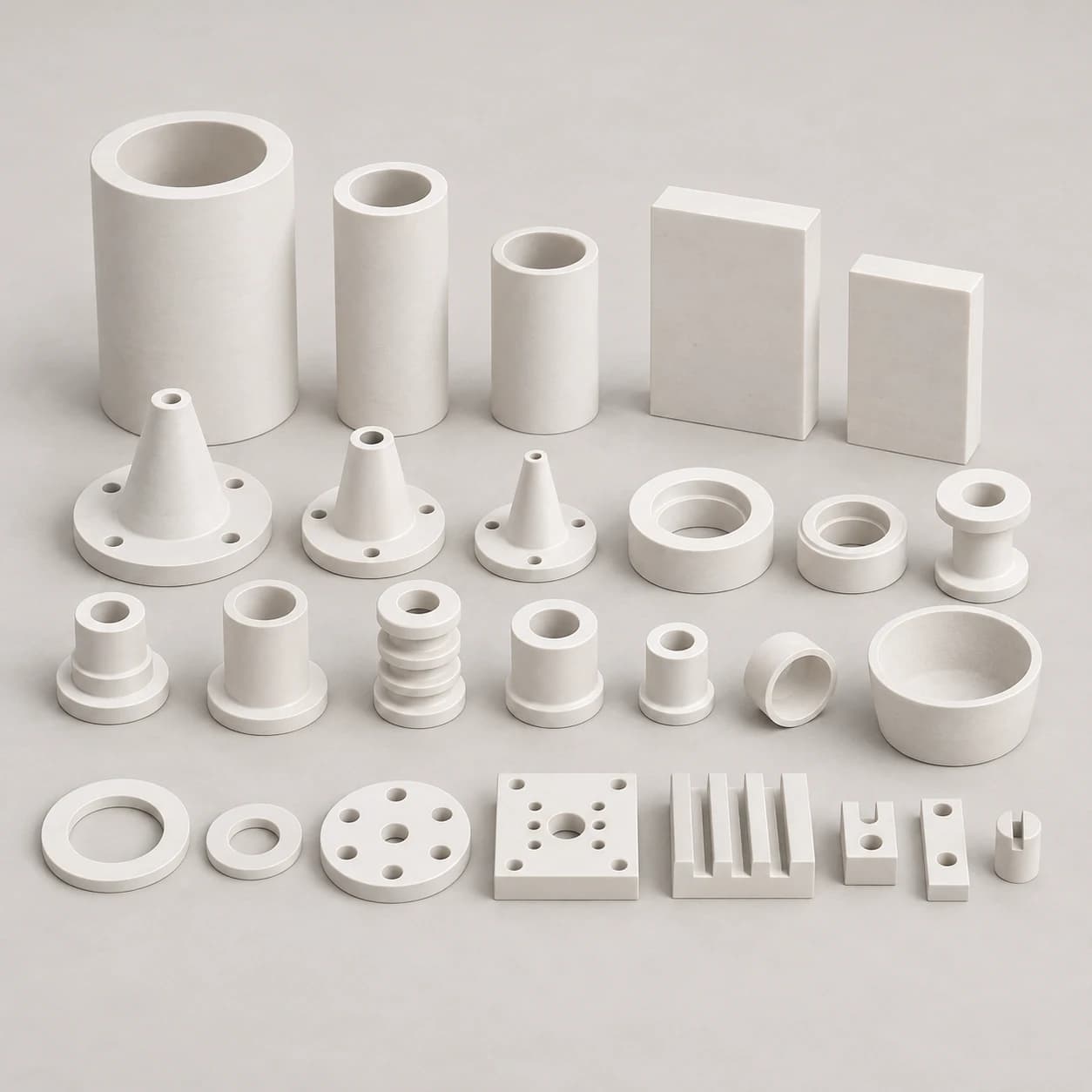 Boron nitride ceramic tubes, nozzles, rings, insulators and custom machined components
