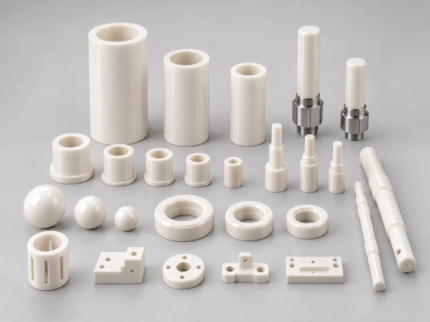Zirconia shafts, sleeves, valve balls, valve seats and custom ceramic components